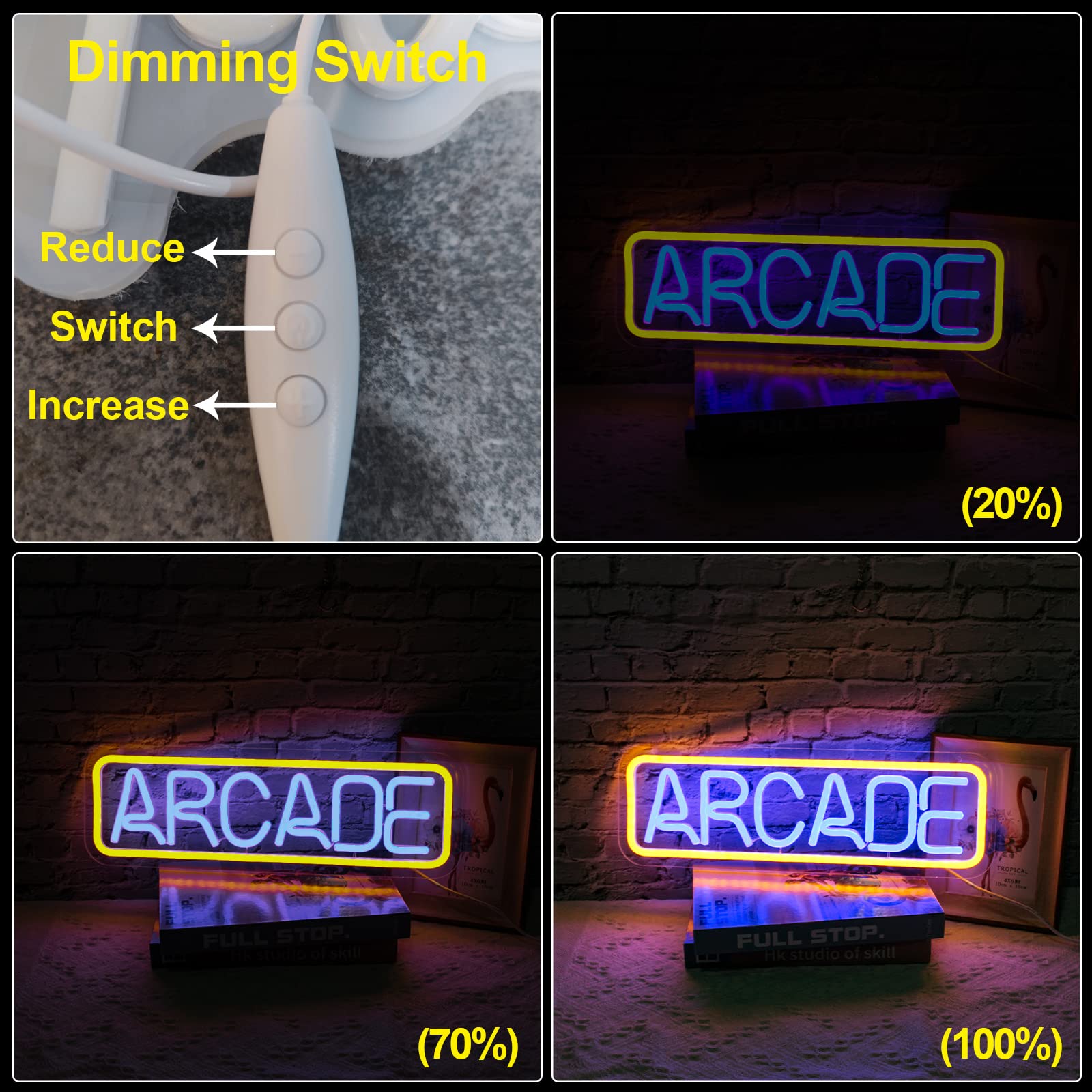 Jesalah Arcade Neon Sign - Retro Blue & Yellow LED USB Wall